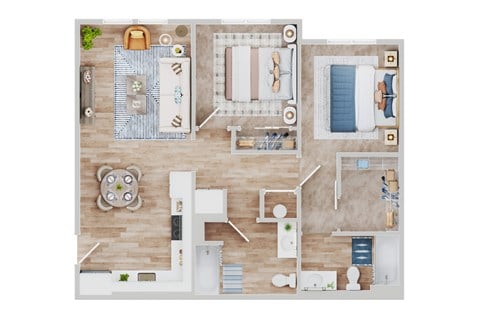 Floor plan for 2 beds, 2 baths, 846 sqft